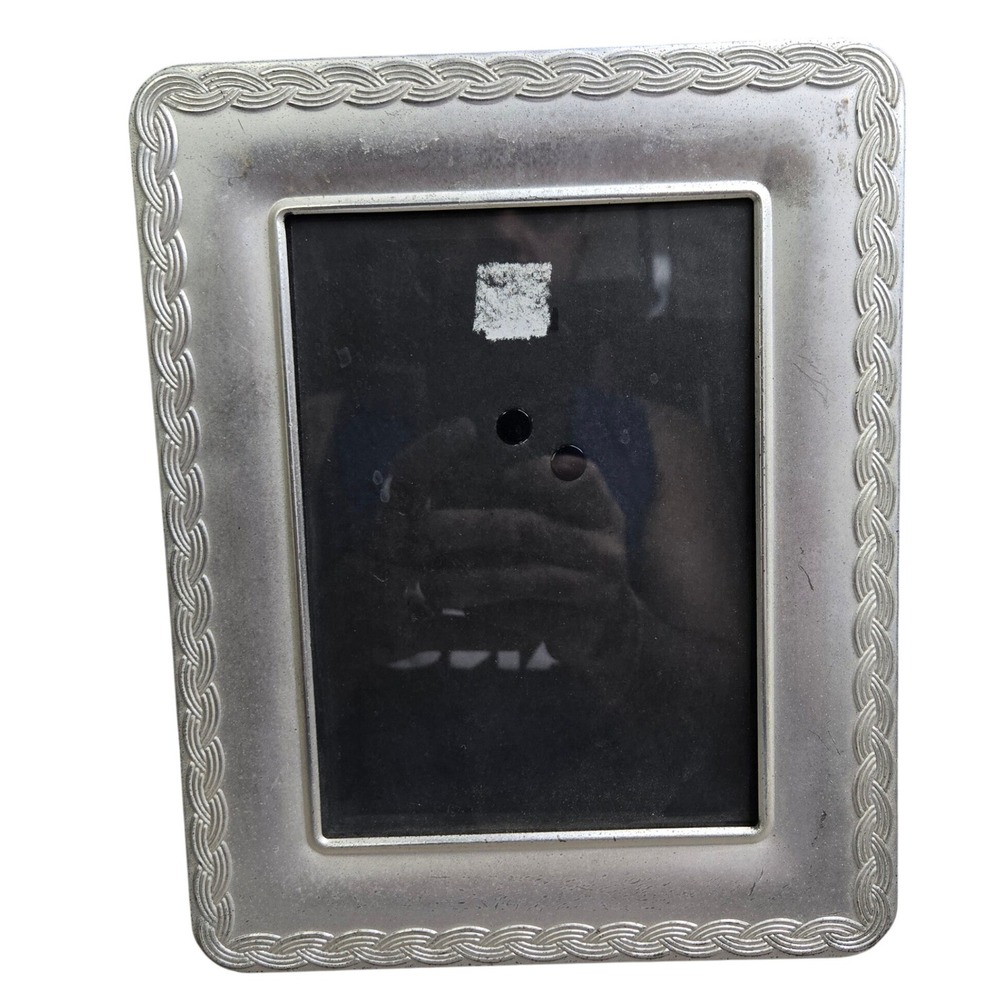 Silver Tone Metallic Brushed Braided Border Picture Frame 6.5" x 4.5" Tabletop
